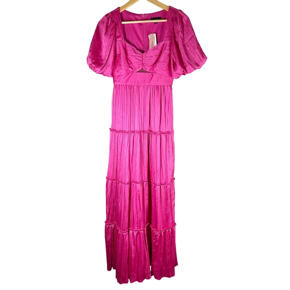 Aqua Pleated Cutout A-Line Maxi Dress In Pink Size 0 Formal Wedding Guest - Picture 2 of 10